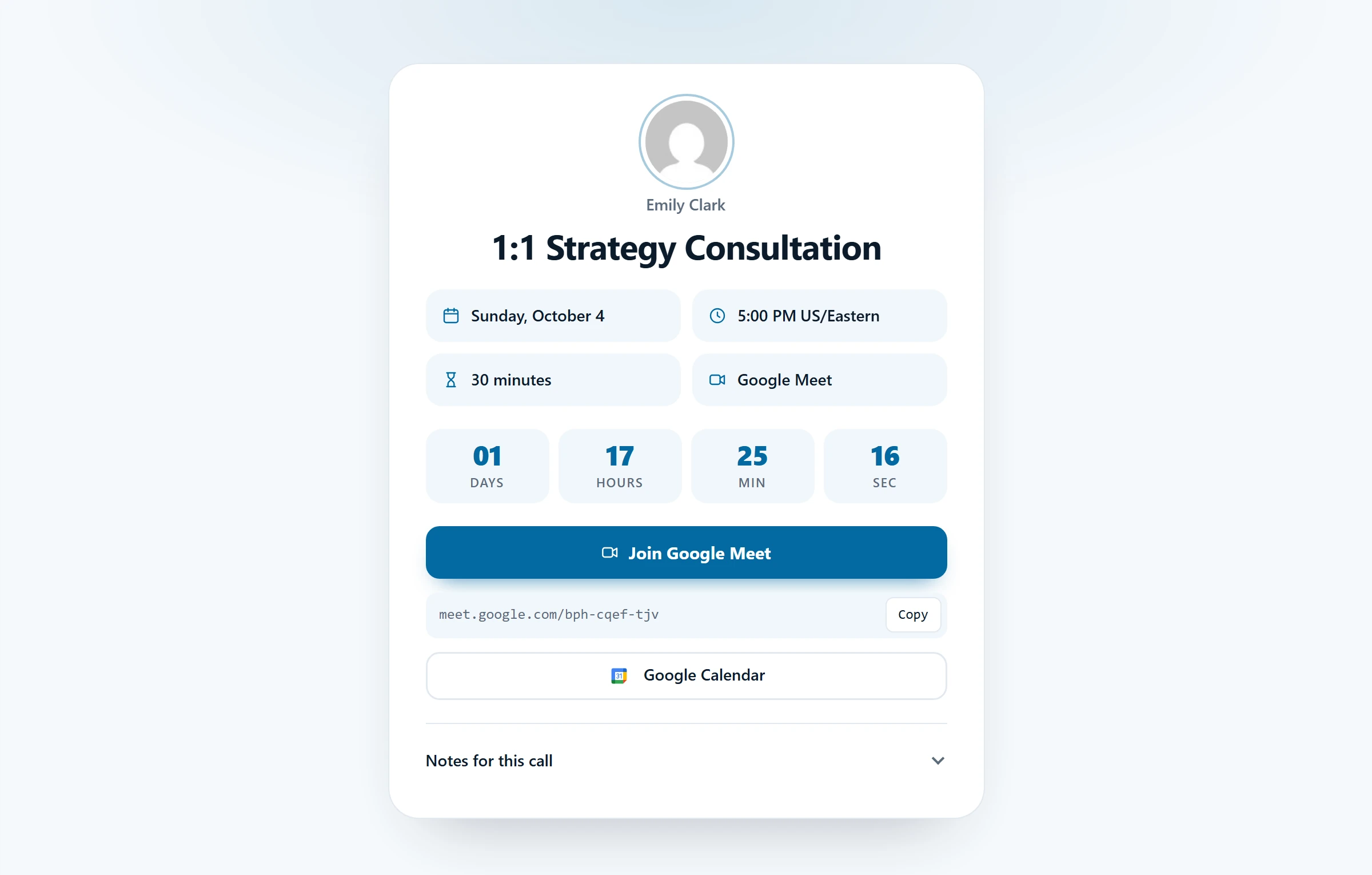 1:1 Strategy Consultation meeting page with the Consult theme