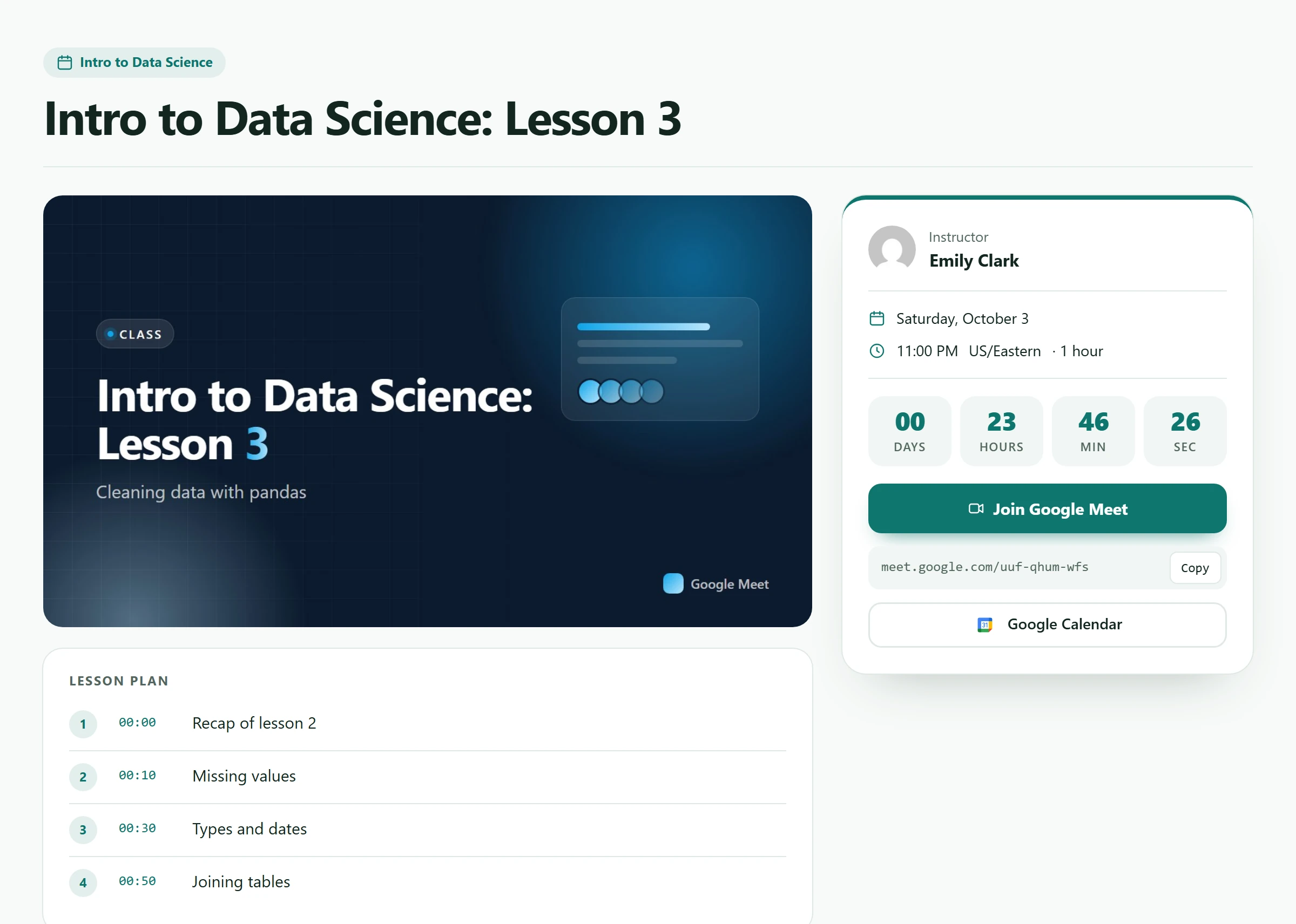 Intro to Data Science Lesson 3 meeting page with the Lesson theme