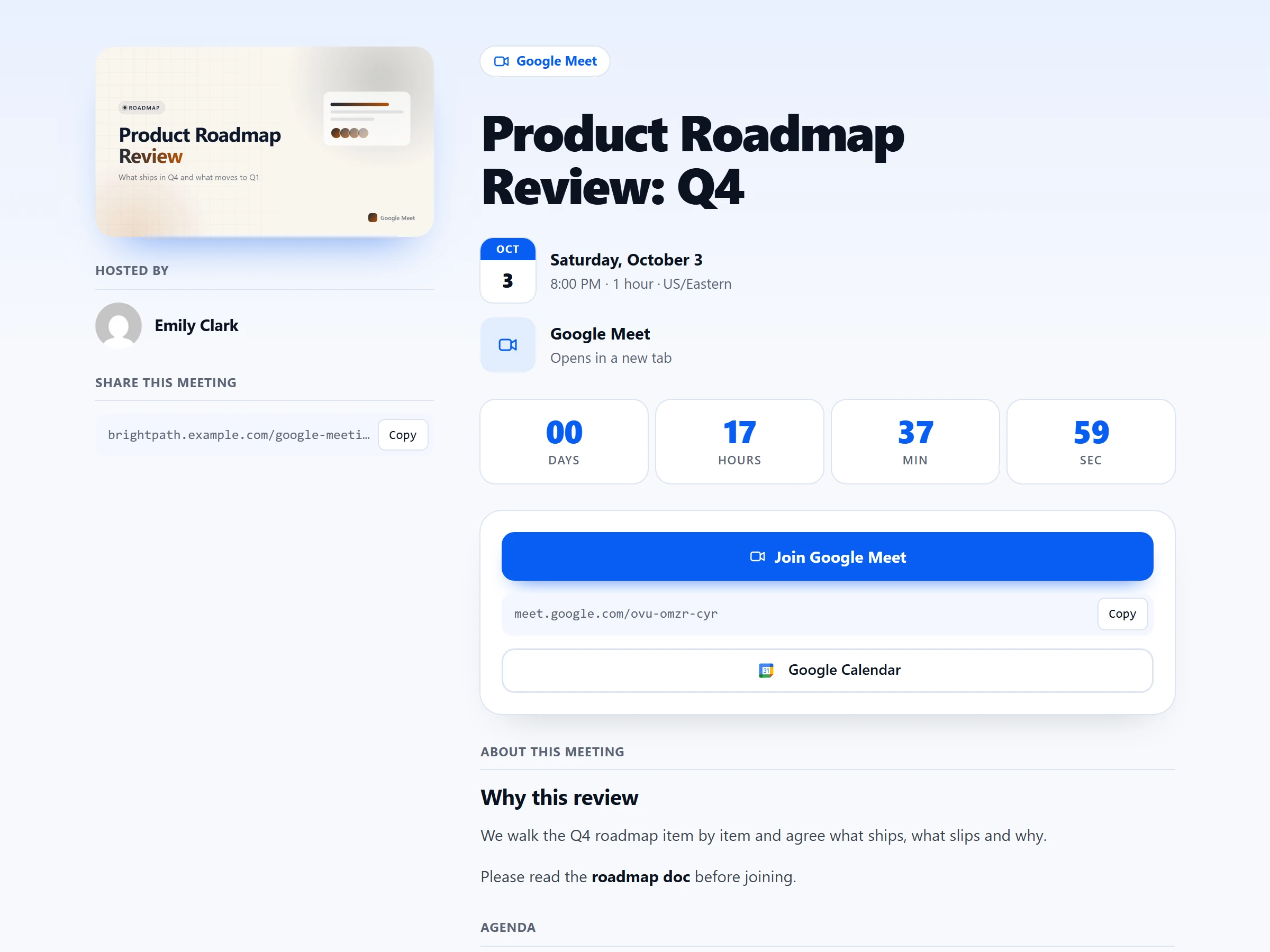 Product Roadmap Review meeting page with the Paper theme