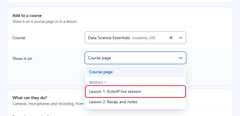 Show it on menu open with Course page and the lessons of Module 1, with Lesson 1 highlighted