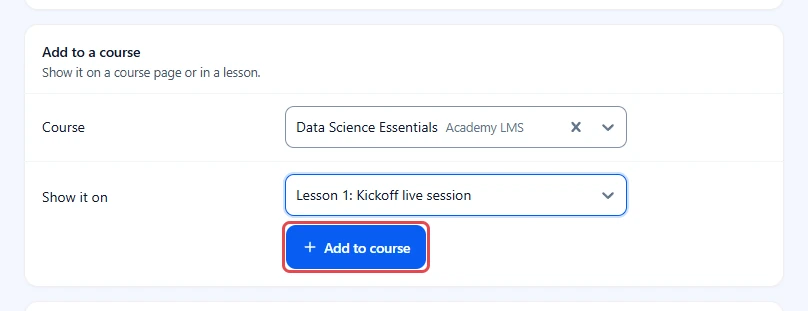 Add to course button highlighted below the Show it on field