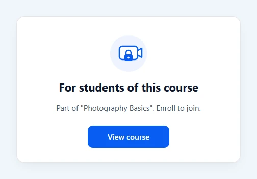 Locked meeting page reading For students of this course, with a View course button